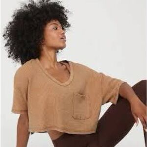 Aerie waffle crop grey t shirt